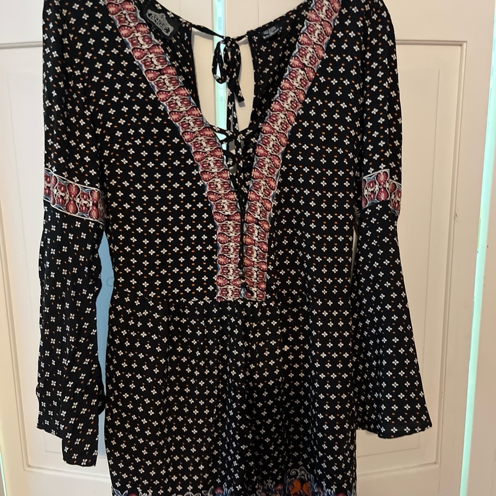 Angie Medium Boho Romper Blue Multi Bell Sleeve (CL234)